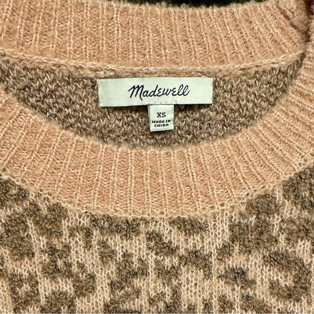 Madewell Merino Wool Sweater Leopard Print Crew Neck Pullover Womens XS - Picture 3 of 11